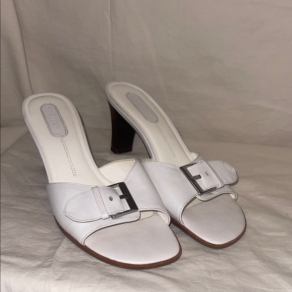 Rockport Shoes - Rockport White Heeled Mules with Buckle